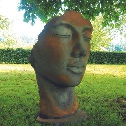 Grande Statue Visage De Femme XXL – Résine Noire Bronze, 120 Cm, Déco Intérieure/extérieure