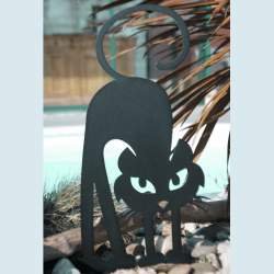 Chat Gaston planté en bordure de piscine