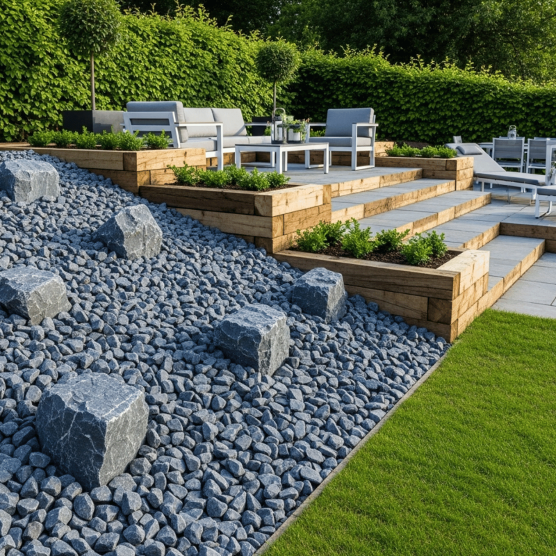 Roche Gris bleu 80/150 mm pour couverture de sol au jardin