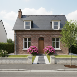 Entrée de maison en gravier avec pas japonais rectangulaires