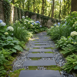 Allée cheminement jardin pas japonais ardoise