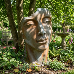 Sculpture de jardin visage homme en pierre reconstituée